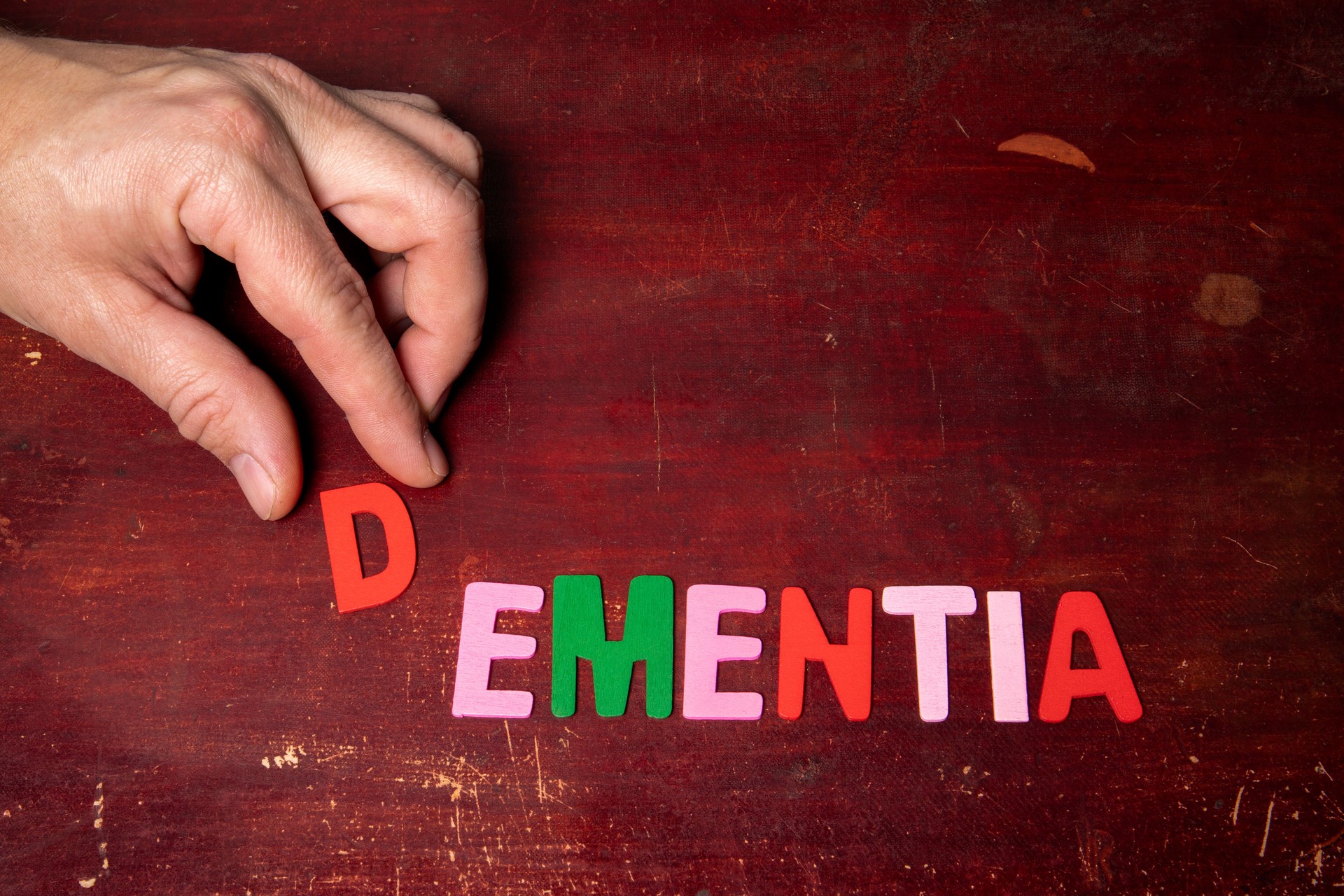 DEMENTIA. Health and aging concept. Text on a wooden background